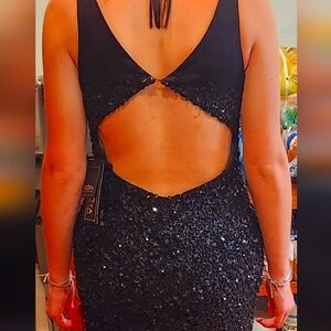 Scala Black Backless Sequin Dress
